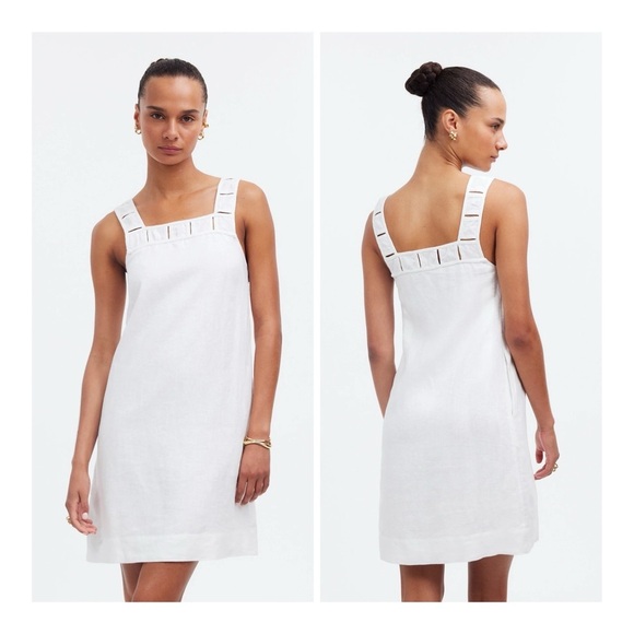 NEW Madewell Eyelet White Embroidered 100% Linen Tank Mini Dress Size 12 - Picture 1 of 12